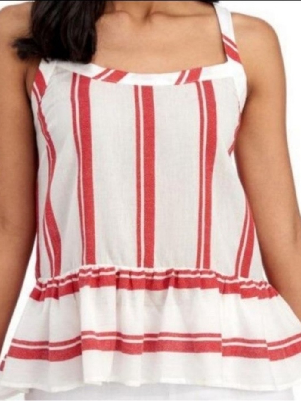 NWT For The Republic Striped Red/White Peplum Cotton Top Size Small